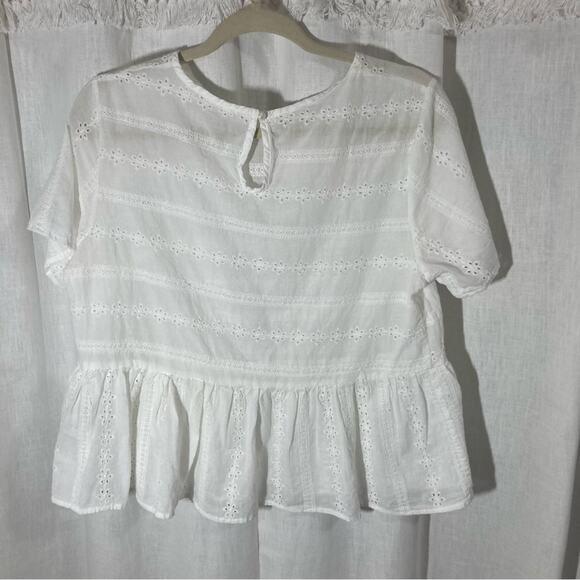 Crispy white eyelet top peplum size L feminine lightweight summer girly beachy - Picture 3 of 8